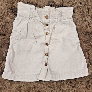 H&M Womens 100% Linen Sz 6 Beige Button Front Paper Bag Skirt Langenlook Pockets